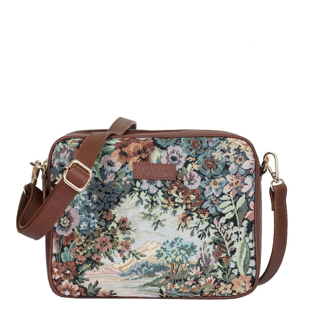 Botanical Pattern Tapestry Fabric Crossbody Bag for Women –Messenger Purse